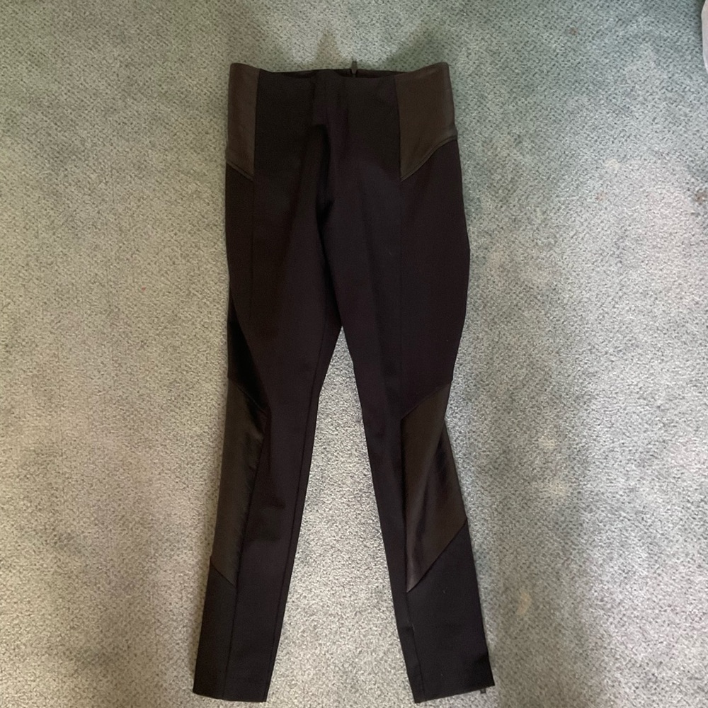 rag & bone Black Skinny Pants with Leather Accents